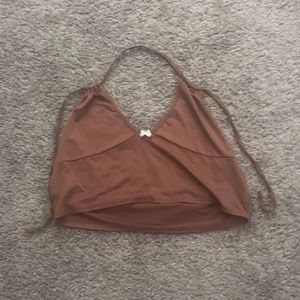 cute brown crop top with mini white bow